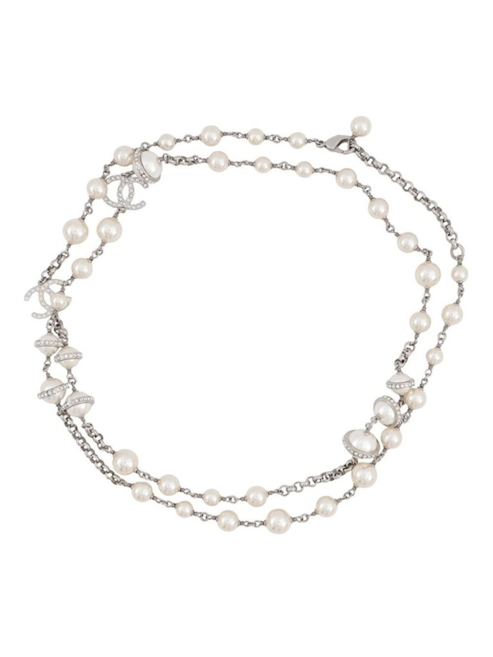 Chanel Necklace CC Logo Faux Pearl Rhinestone Long